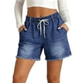 thumbnail image 1 of ZHYou No Boundarie Womens Denim Shorts Wide Leg High Waist Frayed Hem Elastic Waist Drawstring Casual Summer Jean Shorts with Pockets Blue Size XL, 1 of 8