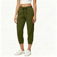 thumbnail image 1 of ZHYou No Boundarie Womens Fleece Capris High Waist Drawstring Elastic Cuffed Leg Cropped Jogger Pants with Pockets,Army Green,Size L, 1 of 9