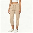 thumbnail image 1 of ZHYou No Boundarie Womens Fleece Capris High Waist Drawstring Elastic Cuffed Leg Cropped Jogger Pants with Pockets,Beige,Size M, 1 of 9