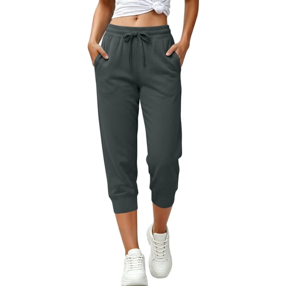 ZHYou No Boundarie Womens Fleece Capris High Waist Drawstring Elastic Cuffed Leg Cropped Jogger Pants with Pockets,Dark Gray,Size S