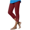 thumbnail image 1 of ZHYou No Boundarie Womens Leggings Slim Fit Lace High Waist Stretch Cropped Capri Pants with Hollow Floral Hem,Wine,Size M, 1 of 7