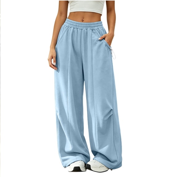 ZHYou No Boundarie Womens Oversized Sweatpants Elastic Waisted Wide Leg Baggy Fit Pull On Casual Pants with Drawstring Pockets,Light Blue,Size M