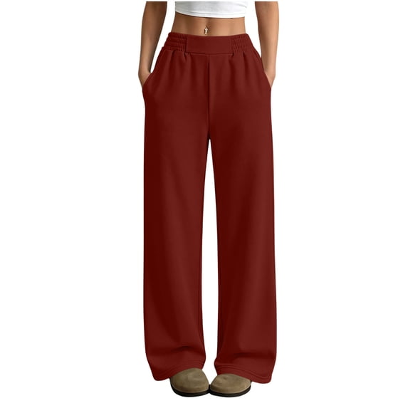 ZHYou No Boundarie Womens Waist Wide Sweatpants Elastic High Leg Loose Baggy Fit Casual Lounge Pants with Side Pockets,Wine,Size M