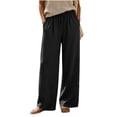 thumbnail image 1 of ZHYou No Boundarie Womens Wide Leg Pants Drawstring High Waist Lightweight Flowy Floor Length Casual Lounge Trousers with Side Pockets,Black,Size M, 1 of 7