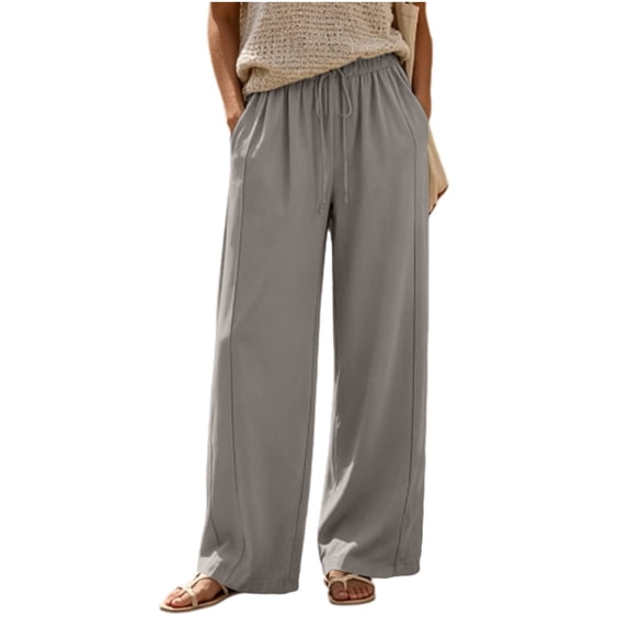 ZHYou No Boundarie Womens Wide Leg Pants Drawstring High Waist Lightweight Flowy Floor Length Casual Lounge Trousers with Side Pockets,Gray,Size XL