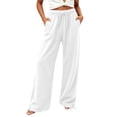 thumbnail image 1 of ZHYou No Boundarie Womens Wide Leg Sweatpants Drawstring High Waist Casual Flowy Soft Comfy Lounge Pants with Pockets,White,Size XL, 1 of 8