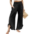 thumbnail image 1 of ZHYou No Boundarie Linen Pants for Women Flared Wide Leg Ruffle Summer Casual Lightweight Smocked High Waist Baggy Pull On Trousers Black Size M, 1 of 5