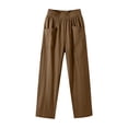 thumbnail image 1 of ZHYou No Boundarie Summer Linen Pants for Women Stretch Waist Straight Leg Lightweight Pull On Baggy Fit Trousers with 2 Flat Pockets Coffee Size M, 1 of 6