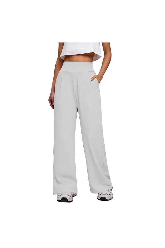 No Boundarie Sweatpants for Women Flare Leg Pull On High Waist Stretchy Baggy Fit Casual Fashion Solid Color Pants with Pockets White Size S