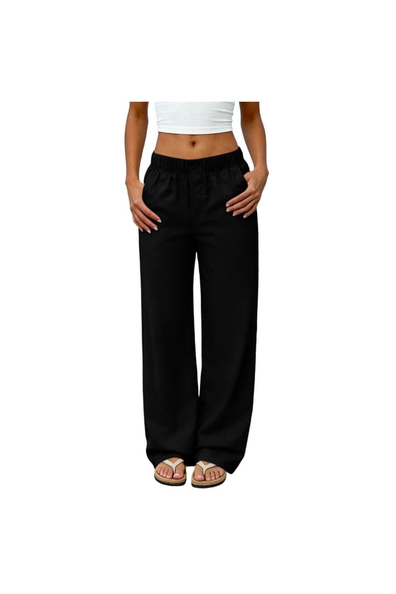 No Boundarie Women Sweatpants Loose Fit Stretch Waist Straight Leg High Waist Pull On Comfy Fashion Pants Black Size S