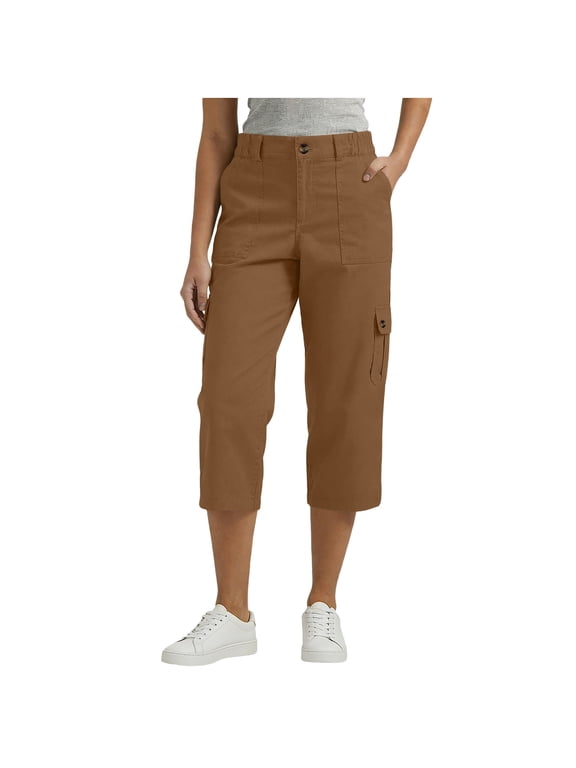 No Boundarie Womens Cargo Capri Pants with Multiple Pockets High Waisted Button Fly Casual Summer Cropped Trousers for Women Coffee Size M