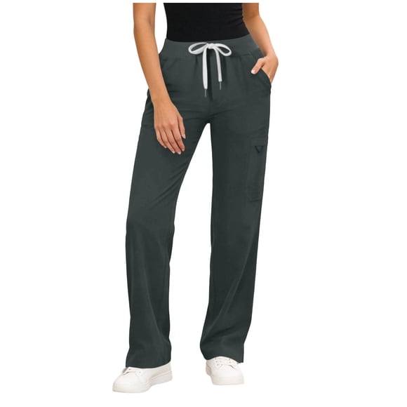 ZHYou No Boundarie Womens Drawstring Scrub Pants with Pockets Elastic Waist Stretchy Comfy Nursing Uniform Pants for Daily Work Gray Size L