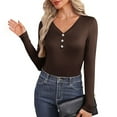 thumbnail image 1 of ZHYou Basic T-shirts for Women,Button Collar Soft Lightweight Long Sleeve V-Neck Tops for Women,Coffee,Size 2XL, 1 of 8