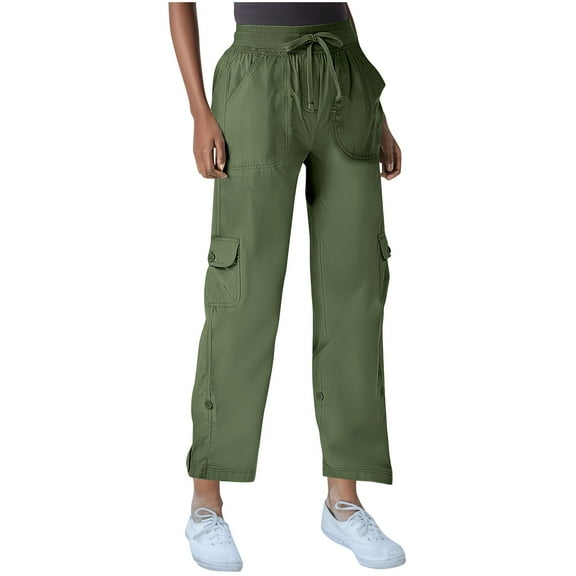 ZHYou Cargo Pants Women,Baggy,Hiking,Casual Drawstring Military,Army Work Pants with Pockets ,Army Green,Size XL