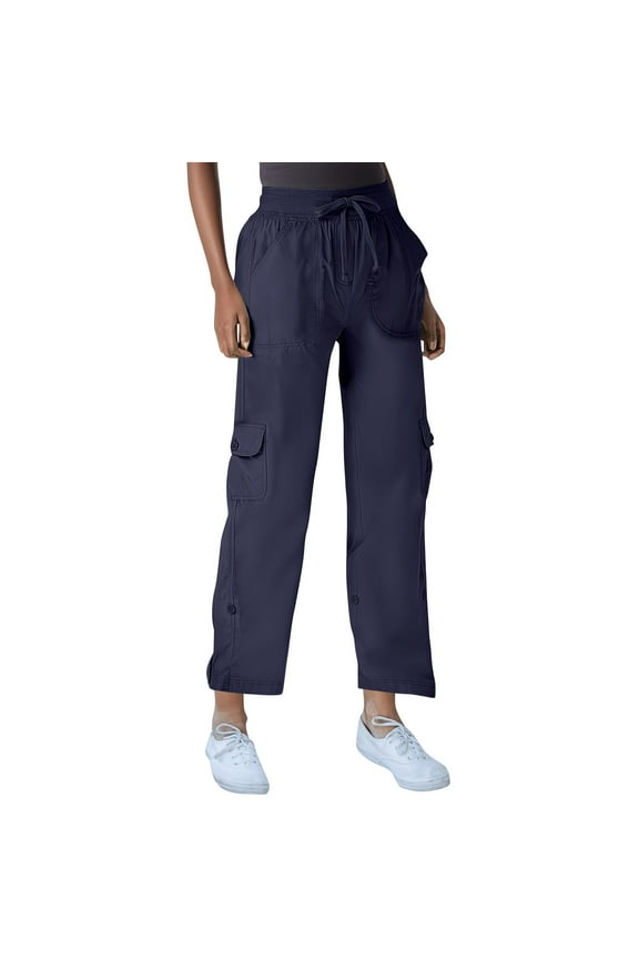 Cargo Pants Women,Baggy,Hiking,Casual Drawstring Military,Army Work Pants with Pockets ,Navy,Size L