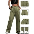 thumbnail image 1 of ZHYou Cargo Pants for Women High Waisted Casual Pants Baggy Wide Leg Trousers Streetwear with Pockets,Green,Size XL, 1 of 9