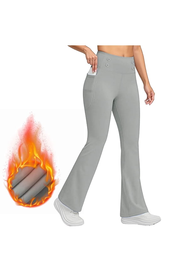 Flare Leggings,Womens Fleece Lined Pants,Thermal Warm Yoga Pants,with Pockets,Gray,Size XL