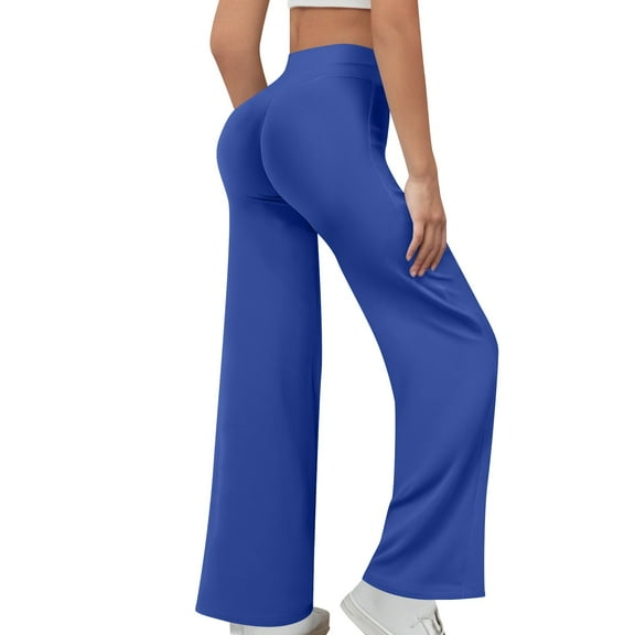 ZHYou Flare Leggings for Women,High Waist,Stretchy,Wide Leg Yoga Pants,Comfortable Active Trousers,Blue,Size L