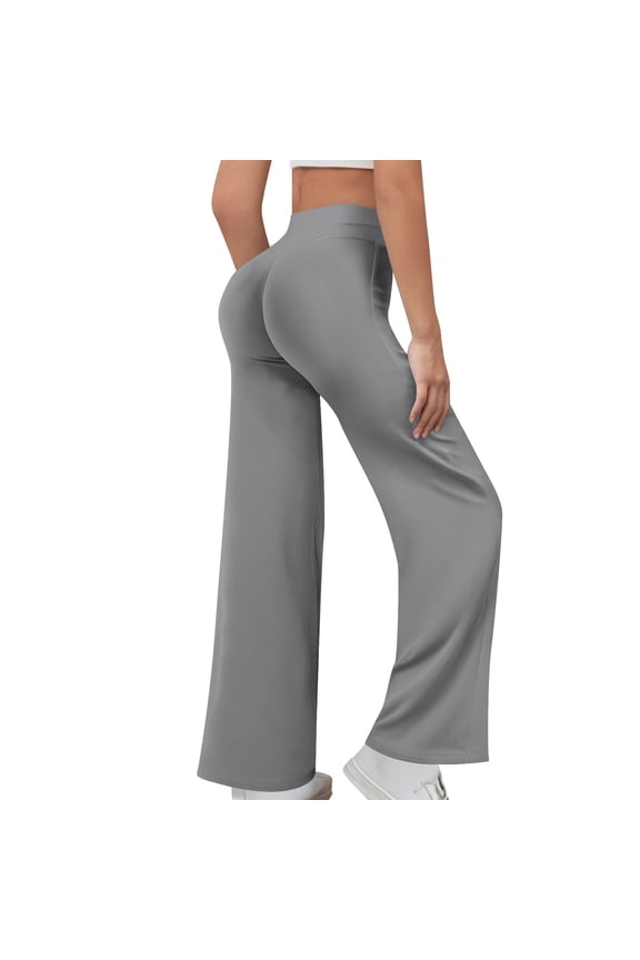 Flare Leggings for Women,High Waist,Stretchy,Wide Leg Yoga Pants,Comfortable Active Trousers,Gray,Size XL