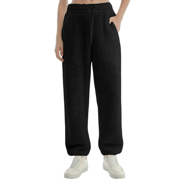 ZHYou No Boundaries Fleece Sweatpants for Women Soft Warm Casual Joggers with Pockets Elastic Drawstring Waist,Black,Size L