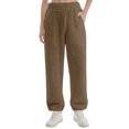 thumbnail image 1 of ZHYou Fleece Sweatpants for Women Soft Warm Casual Joggers with Pockets Elastic Drawstring Waist,Khaki,Size M, 1 of 6