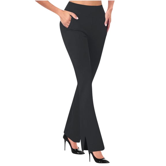 ZHYou Leggings for Women,Elastic Waist Bell Bottom Yoga Pants Tummy Control Bootcut Workout Leggings,Black,Size L