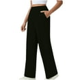 thumbnail image 1 of ZHYou Straight Leg Pants for Women,Stretchy Button Business Casual Work Trousers,Knit Elastic Waist Slacks,Black,Size M, 1 of 9