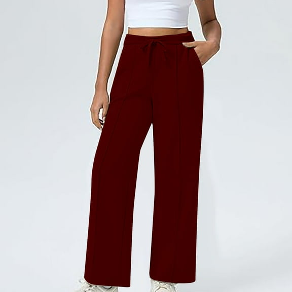 ZHYou No Boundaries Straight Leg Pants for Women,Stretchy Button Business Casual Work Trousers,Knit Elastic Waist Slacks,Wine,Size S