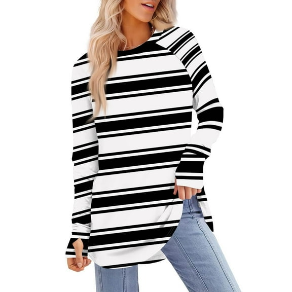 ZHYou No Boundaries Striped Loose Fit Tunic Tops for Women,Long Sleeve Casual Shirts Soft Comfort Oversized Blouses,Black,Size 2XL