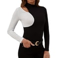thumbnail image 1 of ZHYou Sweaters for Women,Color Block,Cut Out Shoulder,High Neck,Soft Slim Fit Long Sleeve Tops,Black,Size S, 1 of 8