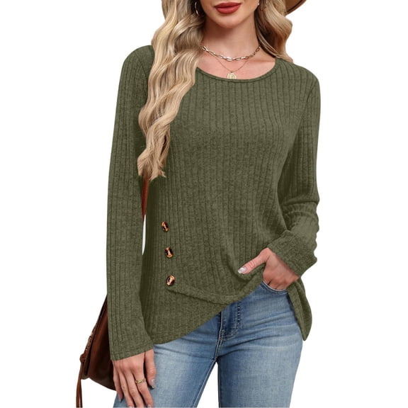 ZHYou Women Cross Wrap Ribbed Knit Sweaters,Long Sleeve,Soft Stretchy Warm Casual Daily Tops with Decorative Buttons,Army Green,Size M