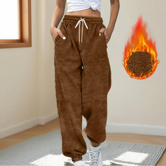 ZHYou No Boundaries Women High Waist Fleece Lined Sweatpants,Baggy Fit,Soft Warm Drawstring Casual Athletic Lounge Pants with Pockets,Coffee,Size XL