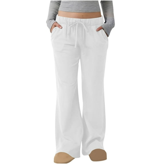 ZHYou No Boundaries Women High Waist Loose Wide Leg Sweatpants,Drawstring,Casual,Soft,Baggy,Pull On Joggers,with Side Pockets,White,Size S