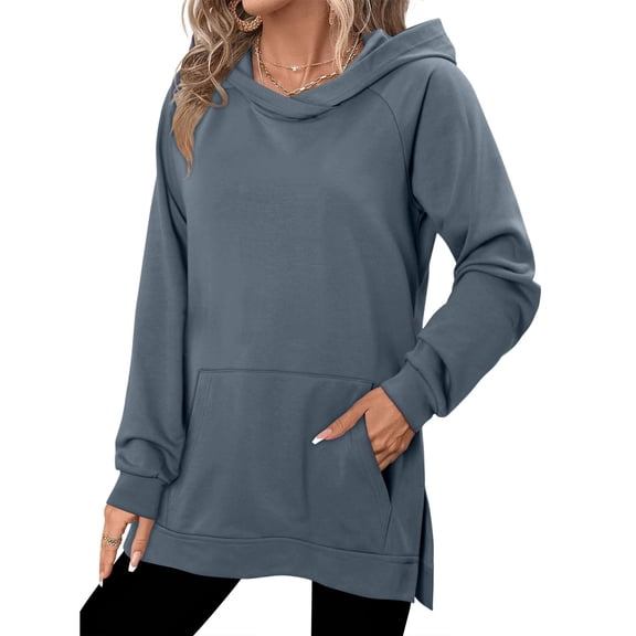 ZHYou No Boundaries Women Long Hooded Sweatshirts,Pullover,Casual Basic Tops,Soft,Side Split Hoodies for Women,Navy,Size XL