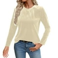 thumbnail image 1 of ZHYou Women Long Sleeve Tee Shirts,Crew Neck,Vertical,Striped,Textured,Soft Casual T-Shirts,Stretchy Slim Fit Tops,Beige,Size L, 1 of 9