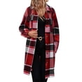 thumbnail image 1 of ZHYou Women Plaid Wool Blend Trench Coat,Checkered Flannel Overcoat Jacket,Long Sleeve Fall Winter Outerwear,Red,Size:M, 1 of 6