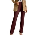 thumbnail image 1 of ZHYou No Boundaries Women Pull On Straight Leg Dress Pants,High Waisted Slacks with Pockets Belt Loops for Business Casual Wear ,Wine,Size L, 1 of 7