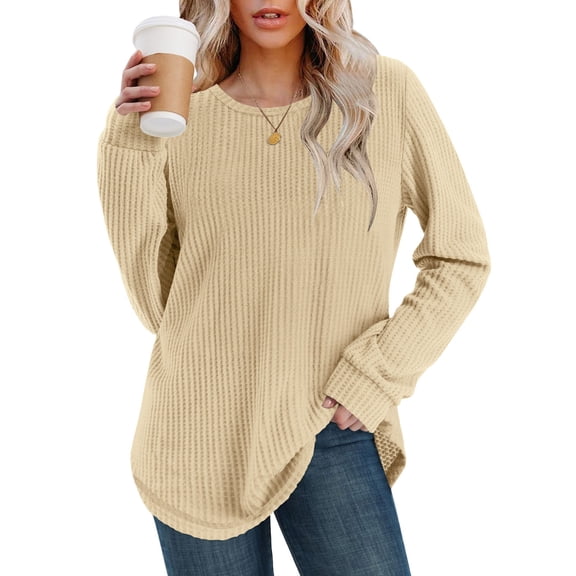 ZHYou Women Ribbed Knit Sweaters,Pullover,Long Sleeve,Soft Stretchy Warm Casual Crewneck Tops,Beige,Size S