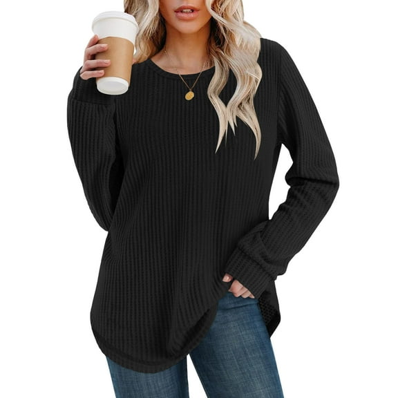 ZHYou No Boundaries Women Ribbed Knit Sweaters,Pullover,Long Sleeve,Soft Stretchy Warm Casual Crewneck Tops,Black,Size 2XL