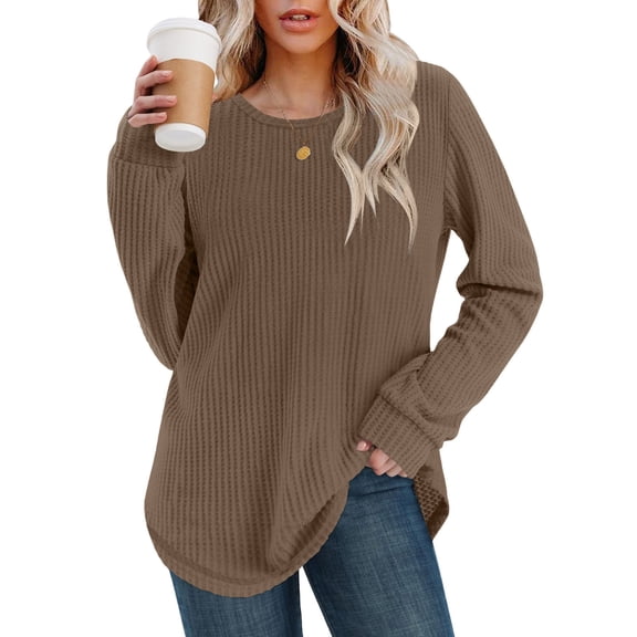 ZHYou Women Ribbed Knit Sweaters,Pullover,Long Sleeve,Soft Stretchy Warm Casual Crewneck Tops,Brown,Size L