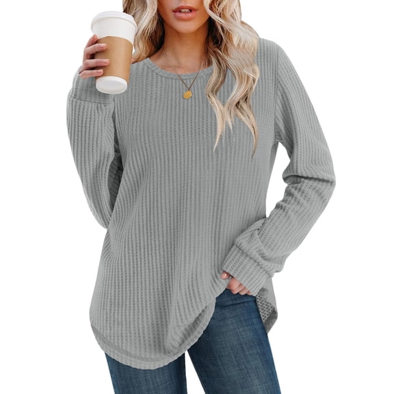 ZHYou No Boundaries Women Ribbed Knit Sweaters,Pullover,Long Sleeve,Soft Stretchy Warm Casual Crewneck Tops,Gray,Size XL