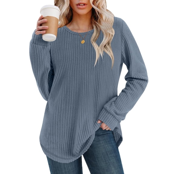 ZHYou Women Ribbed Knit Sweaters,Pullover,Long Sleeve,Soft Stretchy Warm Casual Crewneck Tops,Light Blue,Size 2XL