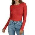 thumbnail image 1 of ZHYou Women Slim Fit Leaf Pattern Knit Tops,Long Sleeve,Round Neck Stretchy Soft Fashion Sweaters,Red,Size S, 1 of 8