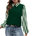 thumbnail image 1 of ZHYou Women Striped Contrast Collar Tops,Loose Fit,Stretchy Soft Daily Office Wear Dress Shirts,Green,Size L, 1 of 6