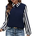 thumbnail image 1 of ZHYou Women Striped Contrast Collar Tops,Loose Fit,Stretchy Soft Daily Office Wear Dress Shirts,Navy,Size S, 1 of 9