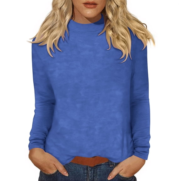 ZHYou No Boundaries Women Turtleneck Slim Fit Long Sleeve Tops,Basic Shirts,Soft Stretchy Comfortable Casual Tees,Blue,Size L