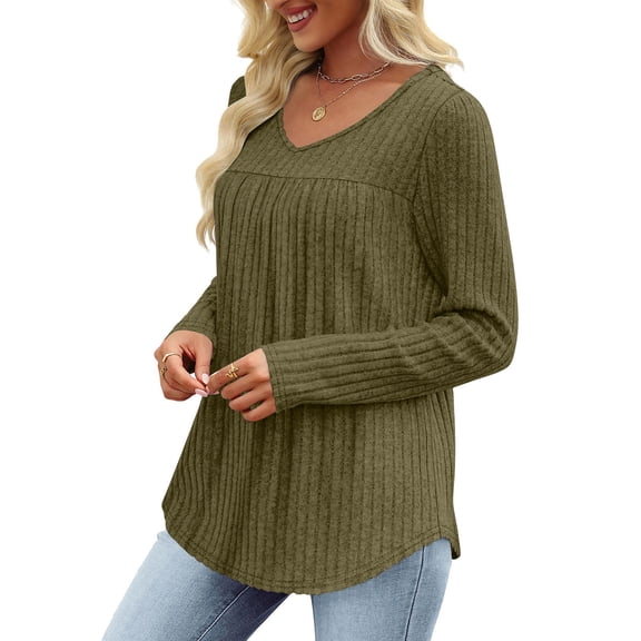 ZHYou No Boundaries Women V Neck Lace Panel Knit Sweaters,Casual Long Sleeve Soft Warm Basic Tops,Army Green,Size S