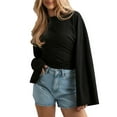 thumbnail image 1 of ZHYou Women's Cropped Long Sleeve Tops Loose Fit Batwing Sleeve Soft Stretchy Tee Shirts,Black,Size L, 1 of 9
