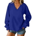 thumbnail image 1 of ZHYou Women's Oversized Sweatshirts,Long Sleeve Casual Pullover Tops,V-Neck,Soft Comfortable Loose Fit Tunic Basic Tees,Blue,Size 2XL, 1 of 6
