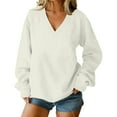 thumbnail image 1 of ZHYou No Boundaries Women's Oversized Sweatshirts,Long Sleeve Casual Pullover Tops,V-Neck,Soft Comfortable Loose Fit Tunic Basic Tees,White,Size M, 1 of 6